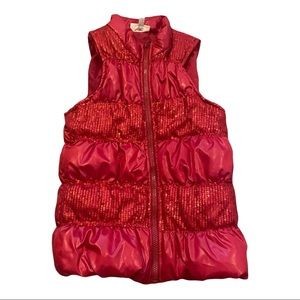 Red Sequined Puffer Zip Jacket Vest Sz S